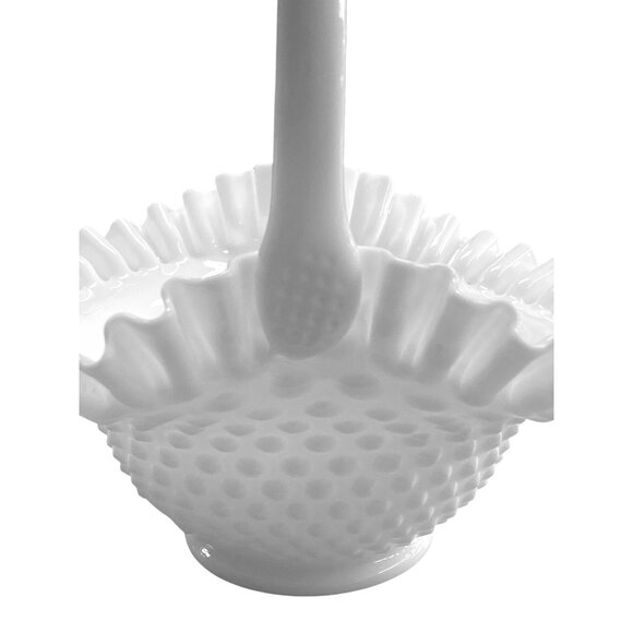 Fenton Hobnail Milk Glass Basket With Ruffled Edge - Picture 6 of 11